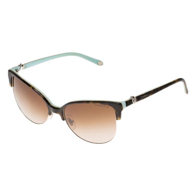 مملوكة مسبقًا Tiffany & Co. Tortoise Frame Locks Cat Eye Havana Sunglasses
