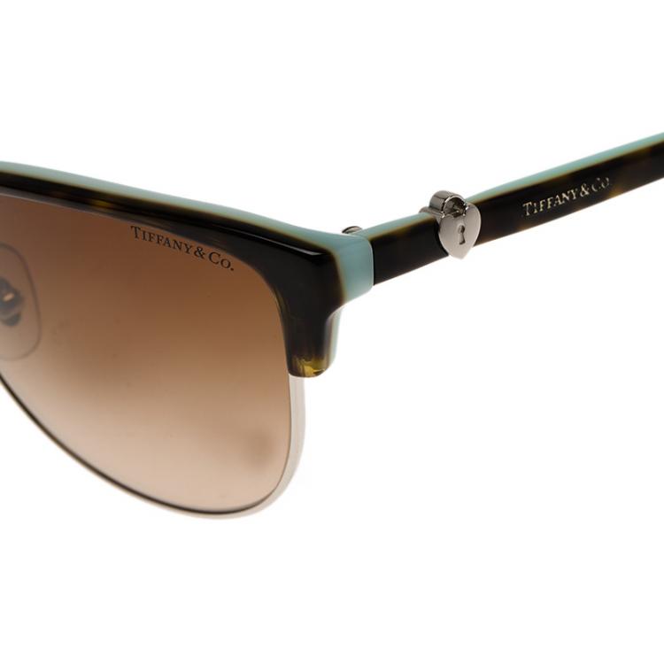 مملوكة مسبقًا Tiffany & Co. Tortoise Frame Locks Cat Eye Havana Sunglasses