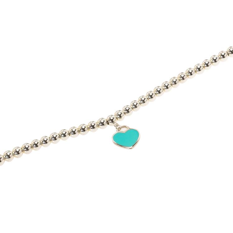 Pre Owned Tiffany & Co. Return to Tiffany Enamel Heart Tag Silver Beads Bracelet 19cm