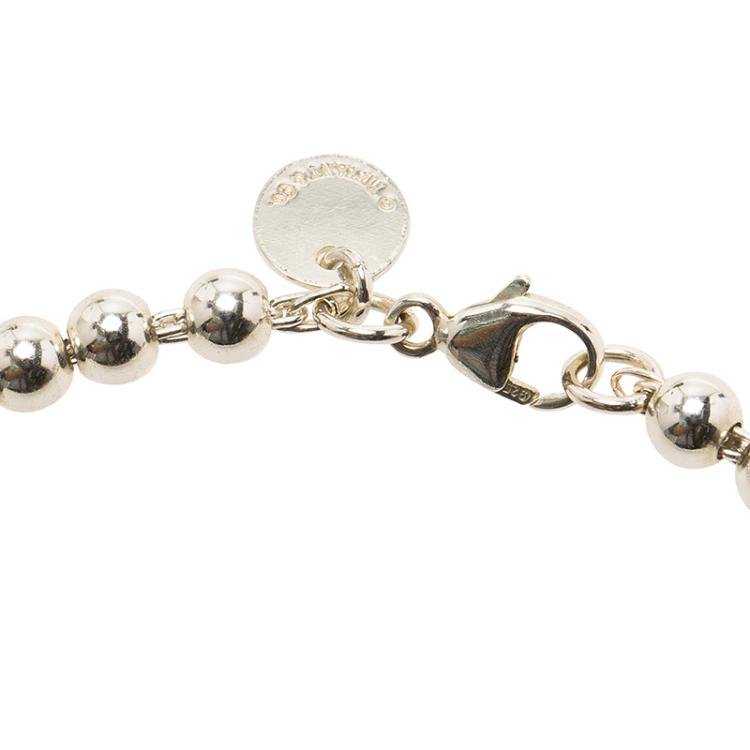 Pre Owned Tiffany & Co. Return to Tiffany Enamel Heart Tag Silver Beads Bracelet 19cm