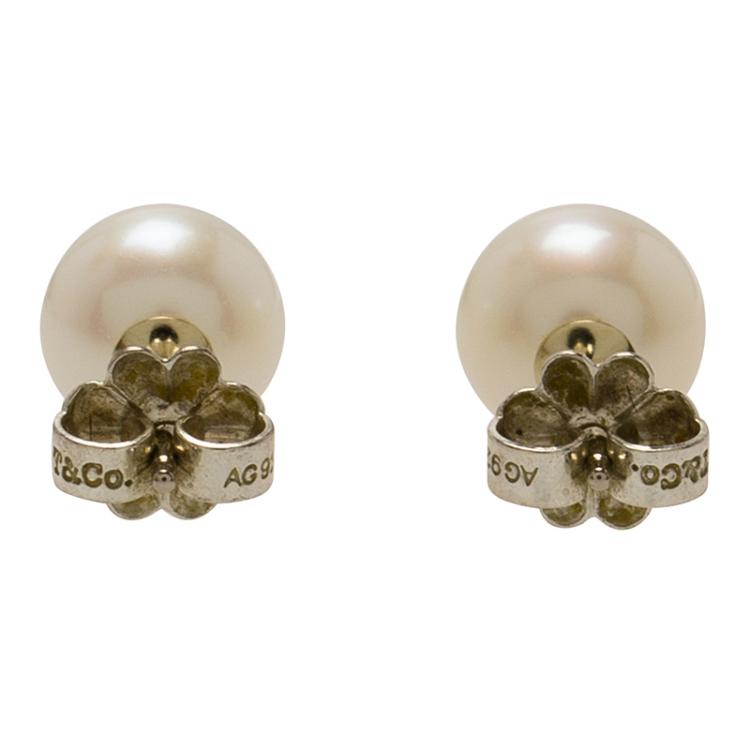 Pre Owned Tiffany & Co. Ziegfeld Collection Freshwater Cultured Pearl Silver Stud Earrings