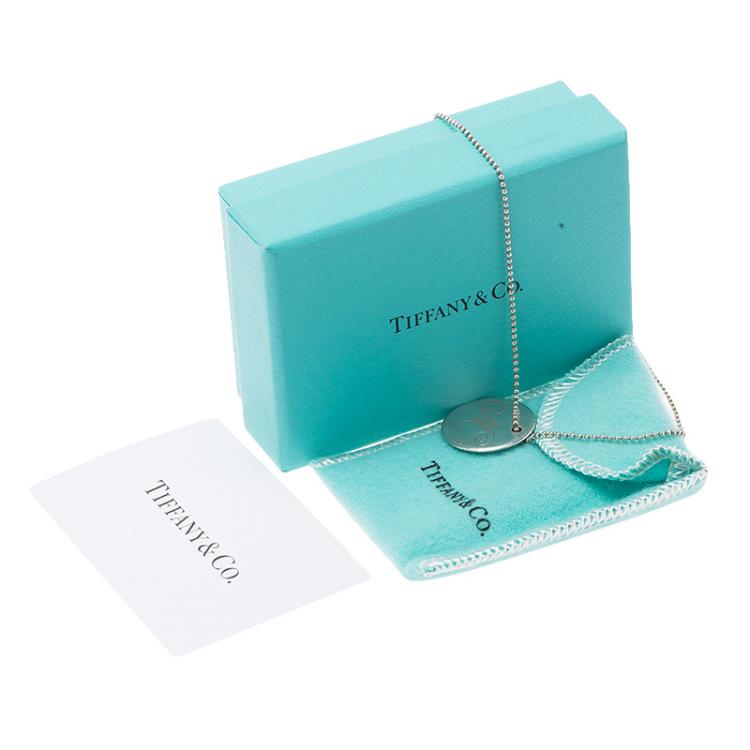 Pre Owned Tiffany & Co.Tiffany Notes Alphabet M disc charm pendant Silver Chain Necklace