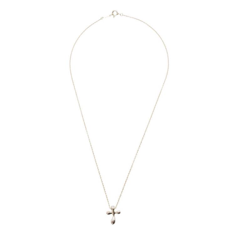 Pre Owned Tiffany & Co. Elsa Peretti Cross Silver Pendant Chain Necklace