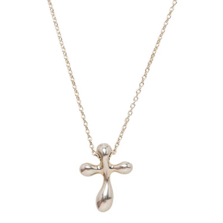 Pre Owned Tiffany & Co. Elsa Peretti Cross Silver Pendant Chain Necklace