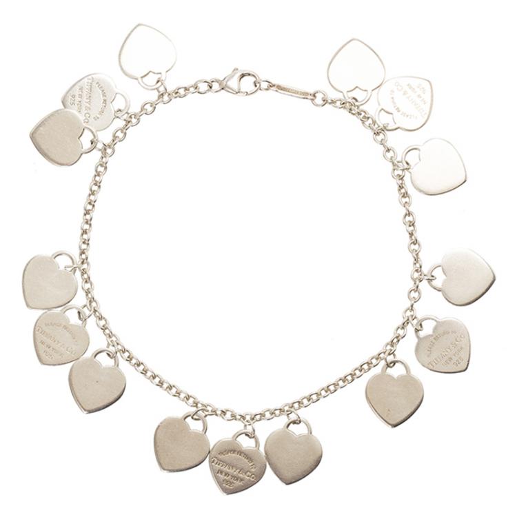 Pre Owned Tiffany & Co. Return to Tiffany Mini Heart Tag Silver Charm Bracelet 18cm