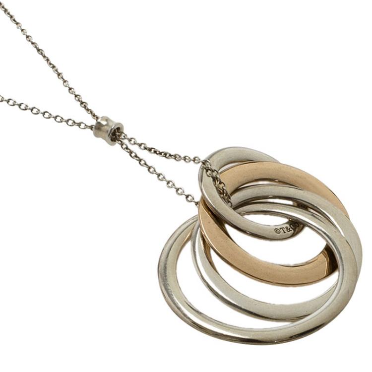 Pre Owned Tiffany &  Co. Tiffany 1837 Rubedo Silver Interlocking Circles Pendant Chain Necklace