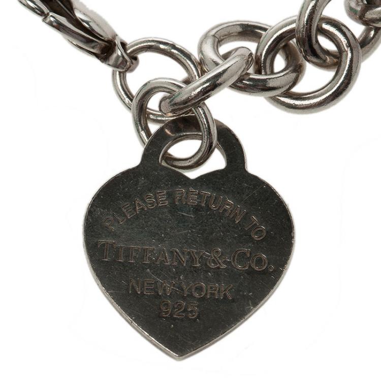 مملوكة مسبقًا Tiffany & Co. Return To Tiffany Blue Enamel Heart Tag & Silver Bracelet 19cm