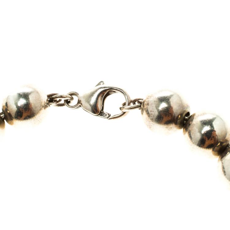 Pre Owned Tiffany & Co. Return To Tiffany Heart Tag Silver Bead Bracelet 18cm