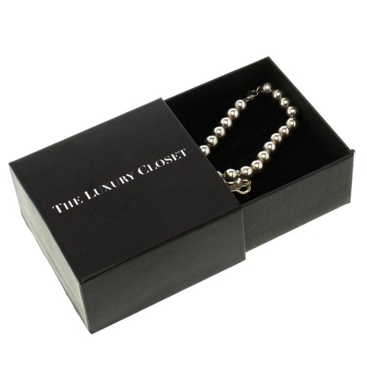 Pre Owned Tiffany & Co. Return To Tiffany Heart Tag Silver Bead Bracelet 18cm