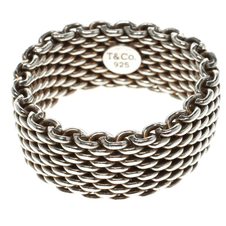 Pre Owned Tiffany & Co. Somerset Silver Band Ring Size 60