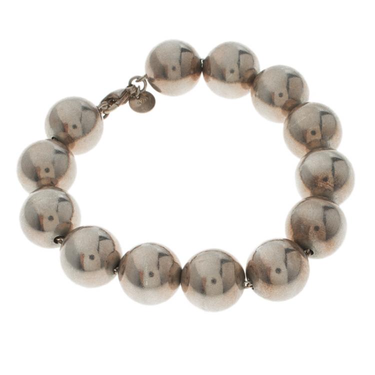 Pre Owned Tiffany & Co. Silver Bead Bracelet 21cm