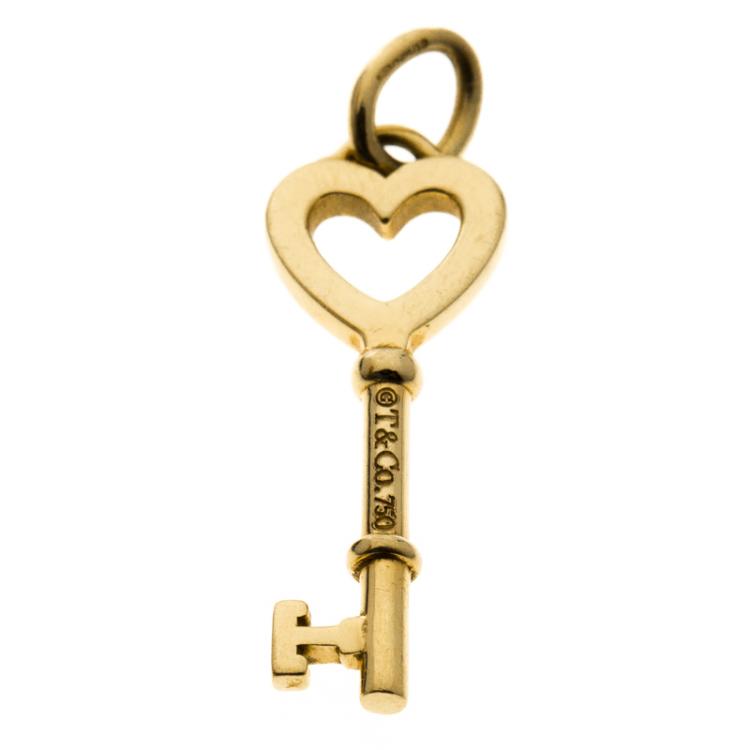 Pre Owned Tiffany & Co. Heart Mini Key 18k Yellow Gold Pendant