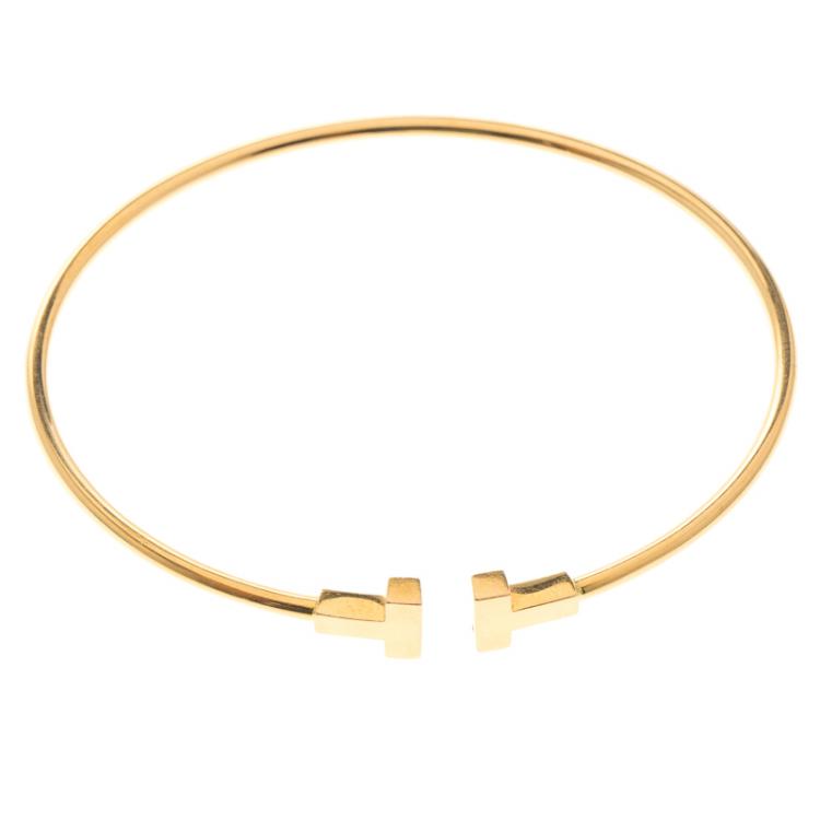 Pre Owned Tiffany & Co. T Narrow Wire Rose Gold Bracelet