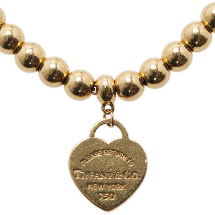 Pre Owned Tiffany & Co. Return To Tiffany Mini Heart Tag 1Yellow Gold Bead Bracelet