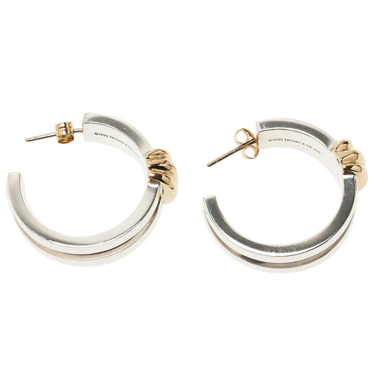 Pre Owned Tiffany & Co. Silver and Yellow Gold Hoop Earrings 
