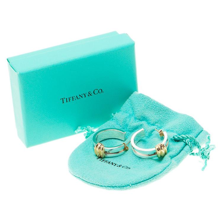 Pre Owned Tiffany & Co. Silver and Yellow Gold Hoop Earrings 