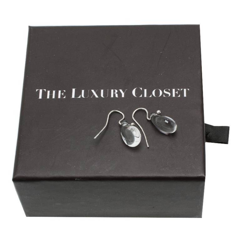 Pre Owned Tiffany & Co. Elsa Peretti Teardrop Rock Crystal Platinum Earrings