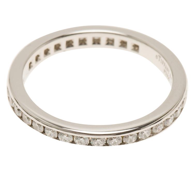 Pre Owned Tiffany & Co. Diamond Platinum Wedding Band Ring Size 50.5