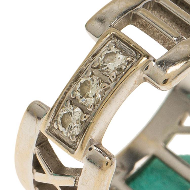 Pre Owned Tiffany & Co. Atlas 3 Diamonds White Gold Open Band Ring Size 50