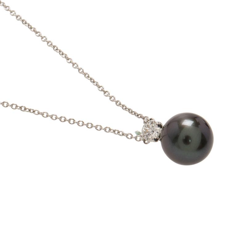 Pre Owned Tiffany & Co. Diamond Tahitian Pearl White Gold Pendant Necklace