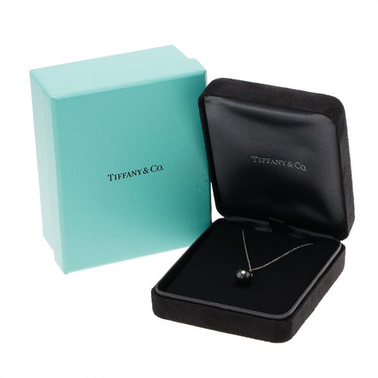 Pre Owned Tiffany & Co. Diamond Tahitian Pearl White Gold Pendant Necklace