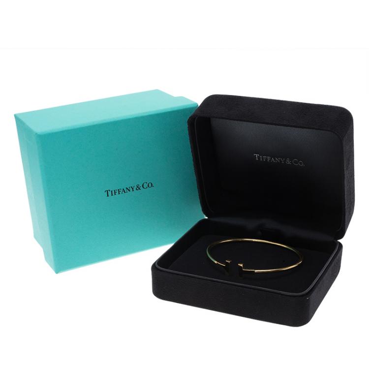 Pre Owned Tiffany & Co. T Yellow Gold Narrow Wire Bracelet