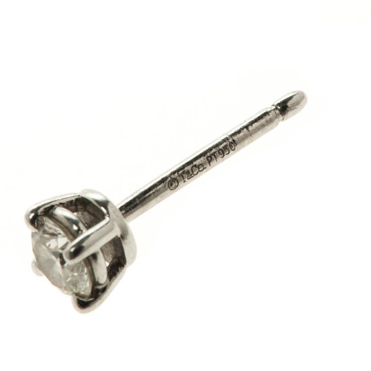 Pre Owned Tiffany Solitaire Diamond Platinum Stud Earrings