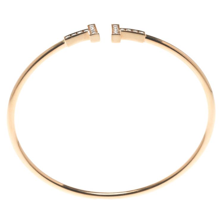 Pre Owned Tiffany & Co. 18k Rose Gold & Diamonds T Wire Bracelet 16cm