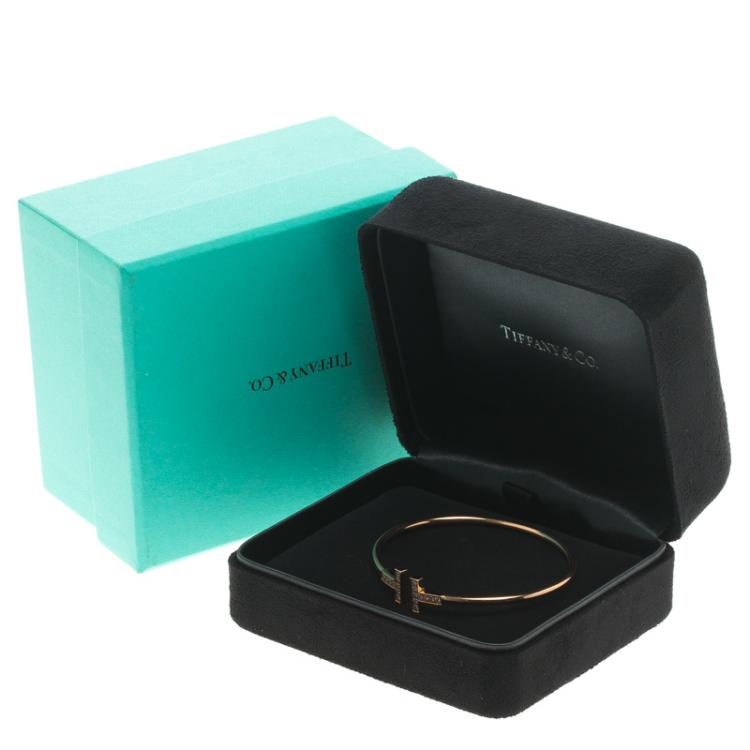 Pre Owned Tiffany & Co. 18k Rose Gold & Diamonds T Wire Bracelet 16cm
