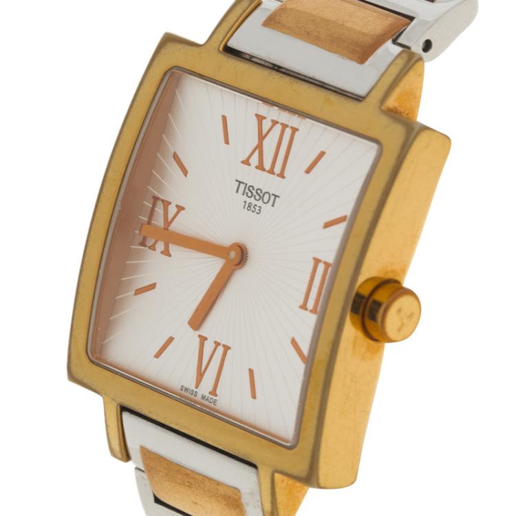 Pre Owned Tissot Silver Stainless Steel & Rose Gold Finish T-Trend Happy Chic Women's Wristwatch 29MM