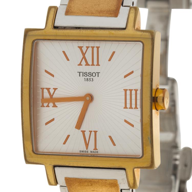 Pre Owned Tissot Silver Stainless Steel & Rose Gold Finish T-Trend Happy Chic Women's Wristwatch 29MM
