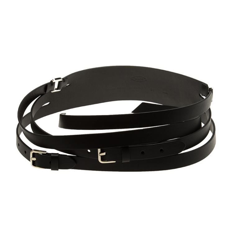 Pre Owned Tod's Black Leather Wrap Around Waist Belt 80 CM