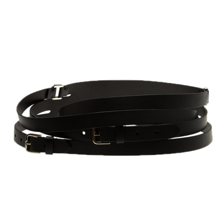 Pre Owned Tod's Black Leather Wrap Around Waist Belt 80 CM