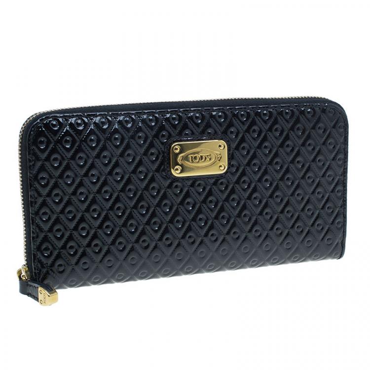 Pre Owned Tod's Black Patent Ziparound Wallet