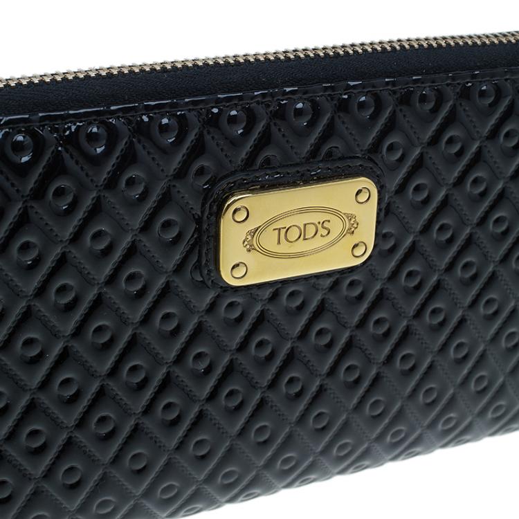 Pre Owned Tod's Black Patent Ziparound Wallet