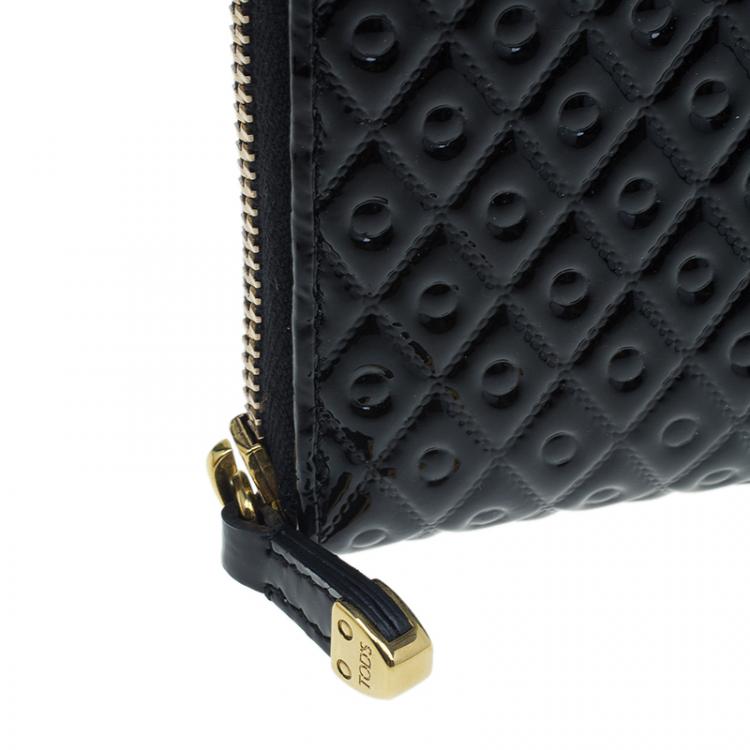 Pre Owned Tod's Black Patent Ziparound Wallet