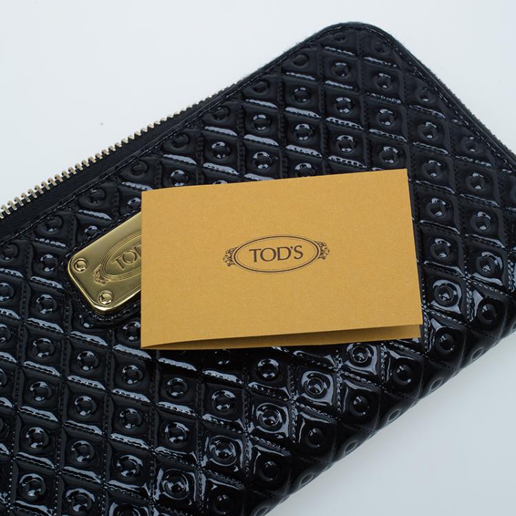 Pre Owned Tod's Black Patent Ziparound Wallet