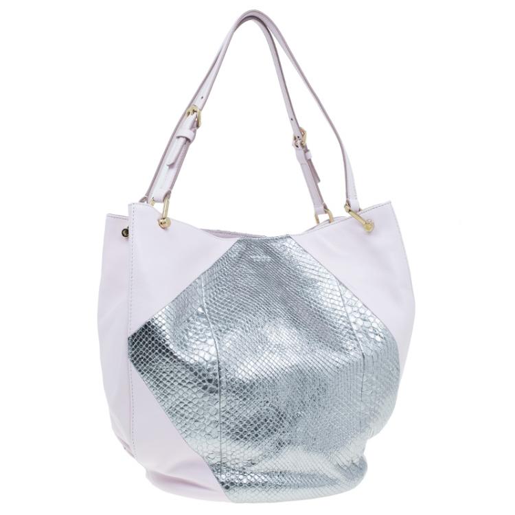 Pre Owned Tod's Pink/Silver Leather and Python Medium Horse Secchiello Tote