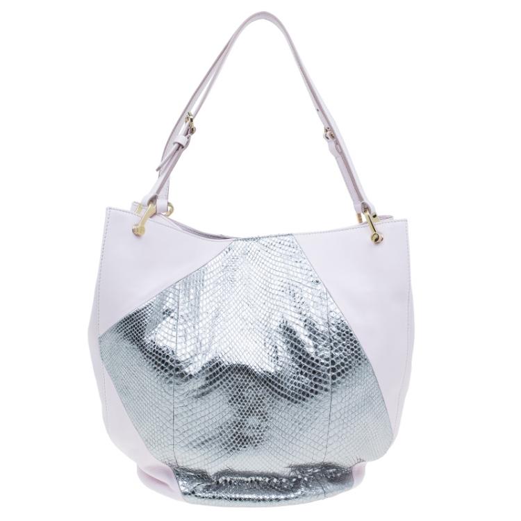 Pre Owned Tod's Pink/Silver Leather and Python Medium Horse Secchiello Tote