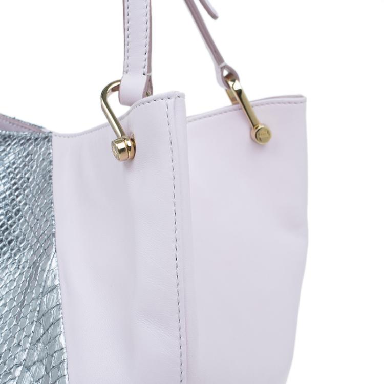 Pre Owned Tod's Pink/Silver Leather and Python Medium Horse Secchiello Tote