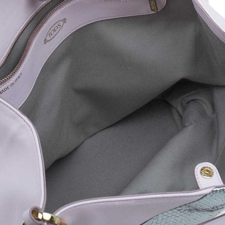 Pre Owned Tod's Pink/Silver Leather and Python Medium Horse Secchiello Tote