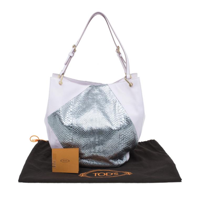 Pre Owned Tod's Pink/Silver Leather and Python Medium Horse Secchiello Tote