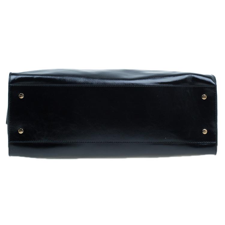 مملوكة مسبقًا Tod's Black Glazed Leather Medium Shopping Tote Bag