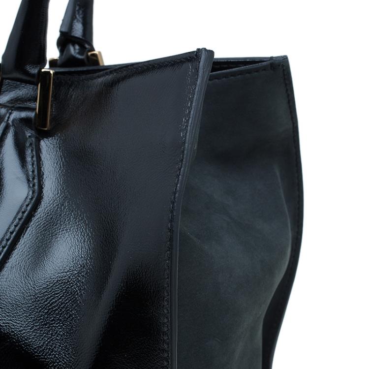 مملوكة مسبقًا Tod's Black Glazed Leather Medium Shopping Tote Bag