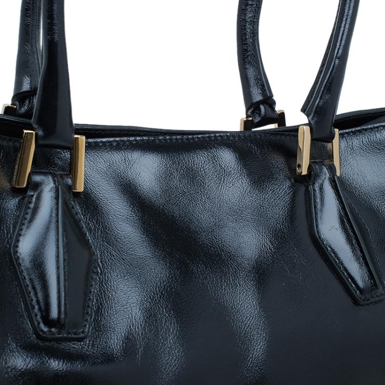 مملوكة مسبقًا Tod's Black Glazed Leather Medium Shopping Tote Bag