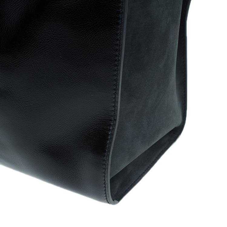 مملوكة مسبقًا Tod's Black Glazed Leather Medium Shopping Tote Bag