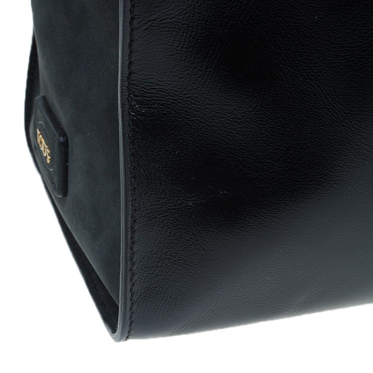 مملوكة مسبقًا Tod's Black Glazed Leather Medium Shopping Tote Bag