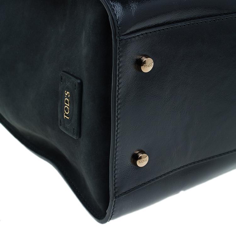 مملوكة مسبقًا Tod's Black Glazed Leather Medium Shopping Tote Bag