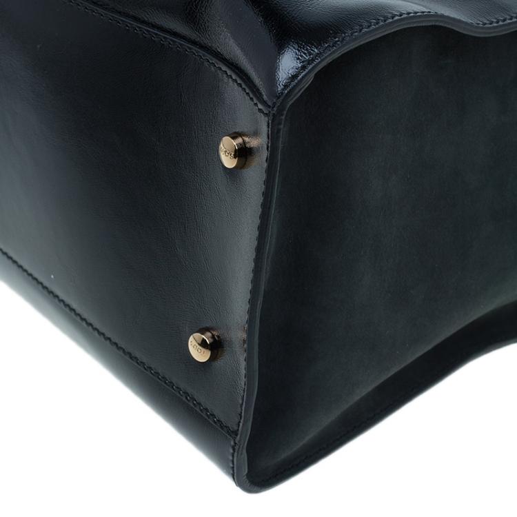 مملوكة مسبقًا Tod's Black Glazed Leather Medium Shopping Tote Bag