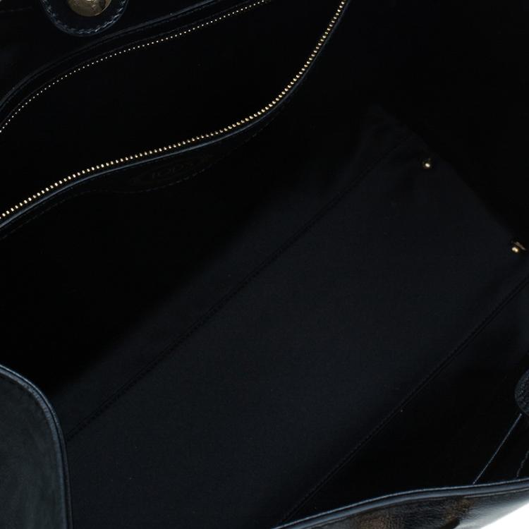 مملوكة مسبقًا Tod's Black Glazed Leather Medium Shopping Tote Bag